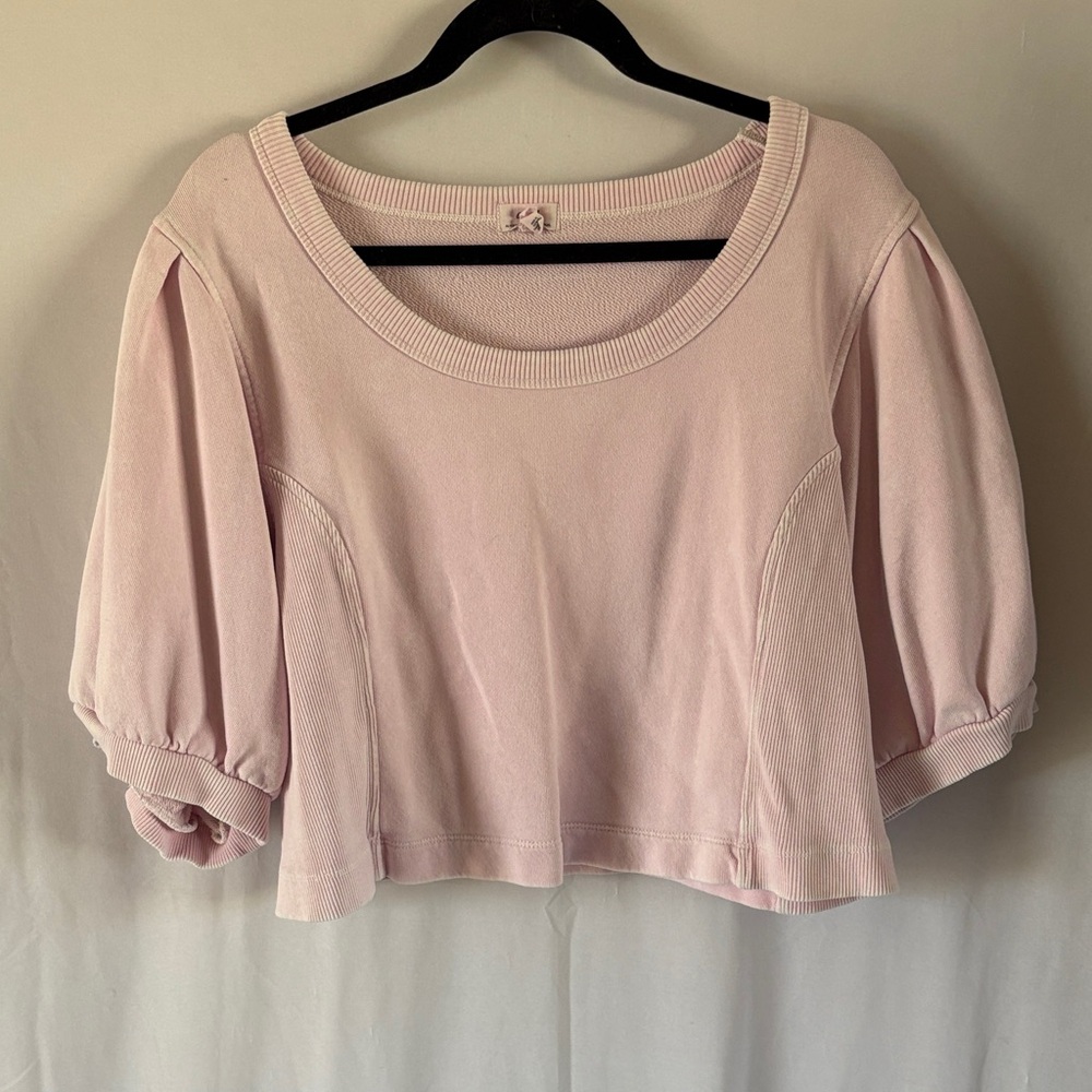 aerie Pale Pink Puff-Sleeve Crop Top